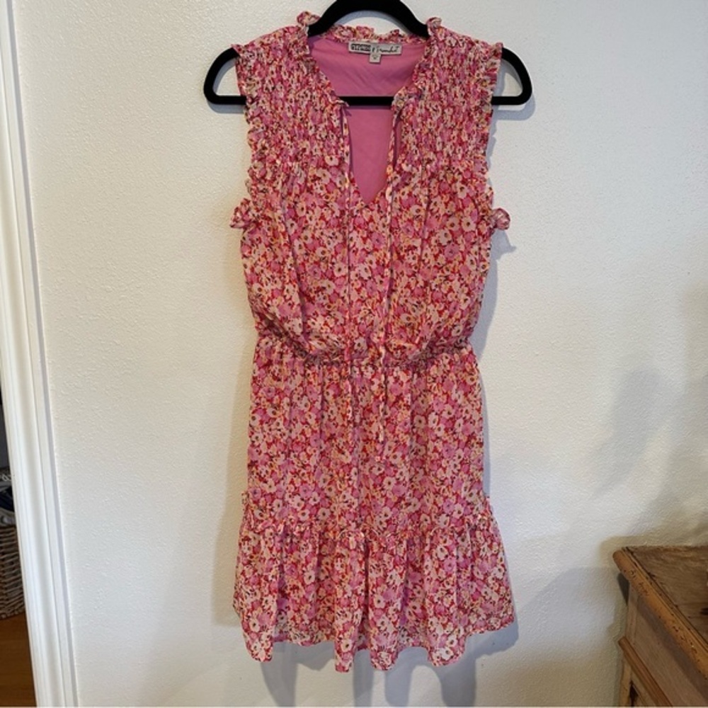 Gypsies & Moondust Pink and White Feminine Bohemian Ruffle Dress Size M